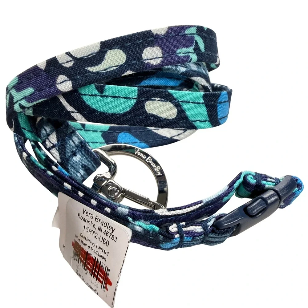 Vera Bradley Breakaway Lanyard Blue Island Medallion Floral Keychain Ocean Gift